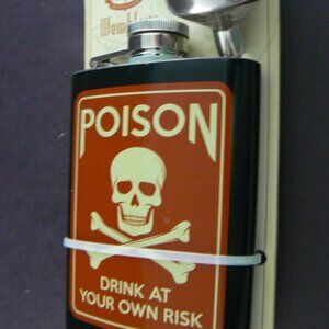 WEMBLEY STEINLESS STEEL FLASK 4 OZ "POISON Drink at your own risk"